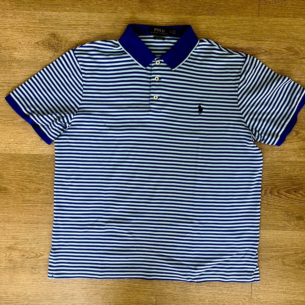 Ralph Lauren Navy and White Striped Polo Shirt